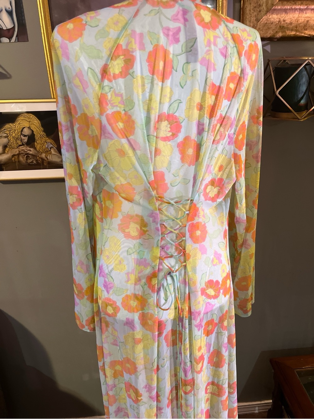 Sheer Floral Maxi Robe - Pastel Multi - Picture 10 of 11